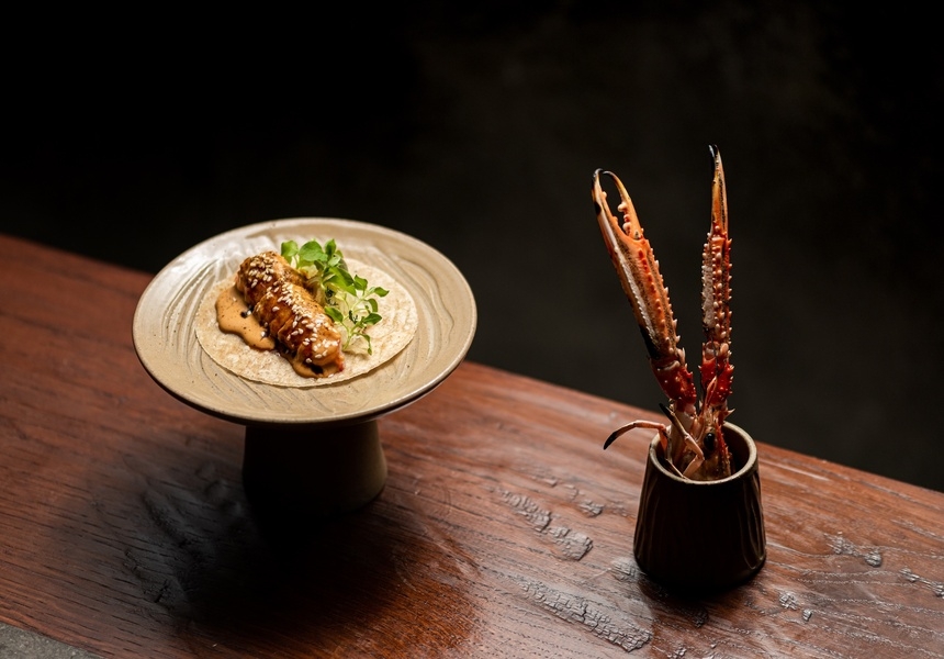 Kol's langoustine taco with sea buckthorn