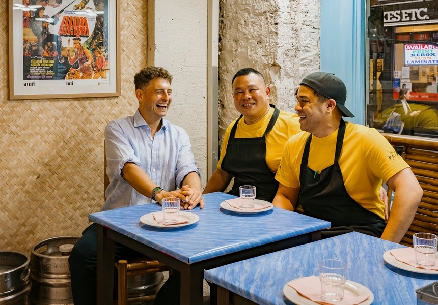 Luke Farrell, executive chef Krismas Charoenpanich and head chef Golf Srivimon